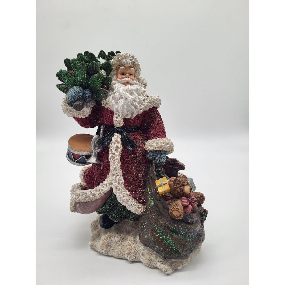 VTG Home Interiors Santa Figurine Christmas Tree Bag of Toys Decor Resin Glitter